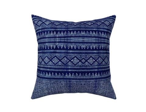 10 Sizes Available: Evil Eye Hmong Batik ZIPPER Pillow Cover 18x18 20x20 24x24 26x26 Indigo Pillow / Hmong Pillow Case - Annabel Bleu