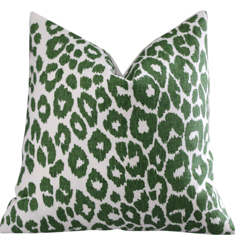 10 Sizes: Iconic Leopard Green Decorative Pillow Cover, DOUBLE SIDED, Dark Green Iconic Leopard, Schumacher Accent Pillow Cover - Annabel Bleu