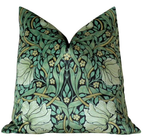William Morris Pimpernel Green Velvet Decorative Pillow Cover or Euro Sham - Annabel Bleu