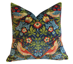 Navy William Morris "Strawberry Thief" Velvet Pillow Cover
