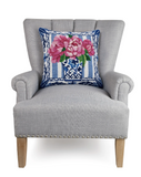 Chinoiserie Pink Peonies Hooked Pillow - Annabel Bleu