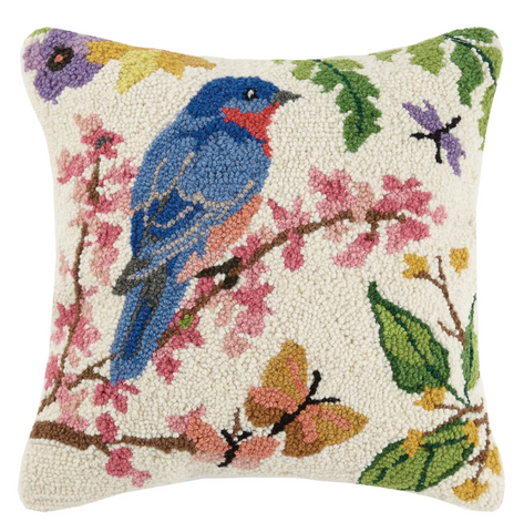 Preorder: Lovely Bluebird Wool Hooked Pillow - Annabel Bleu