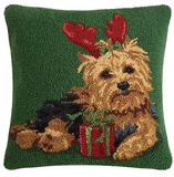 Preorder: Christmas Yorkshire Terrier Dog Hooked Pillow - Annabel Bleu