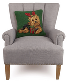 Preorder: Christmas Yorkshire Terrier Dog Hooked Pillow - Annabel Bleu