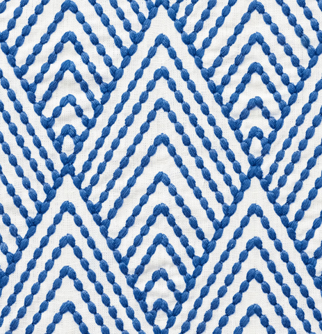 Peaks & Valleys: Embroidered Schumacher Upholstery fabric by the yard - Annabel Bleu