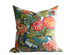 Kazo: Schumacher Chiang Mai Dragon Pillow Cover, Aquamarine