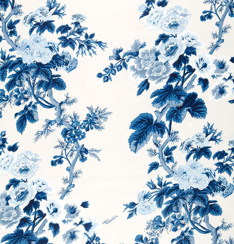 Schumacher Fabric by the yard: PYNE HOLLYHOCK, Indigo - Annabel Bleu