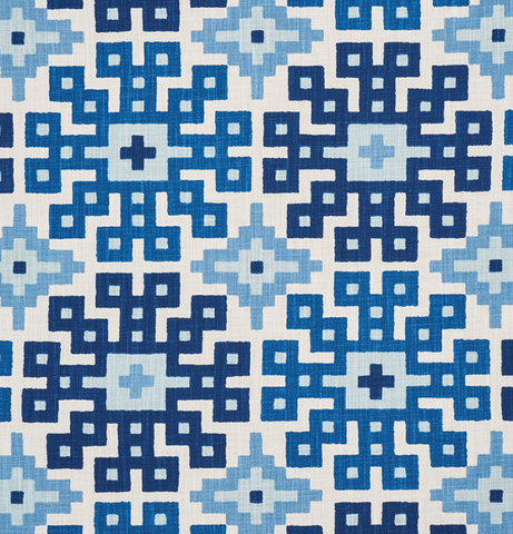 Palmetto: Ocean Blue Linen Schumacher fabric by the yard - Annabel Bleu