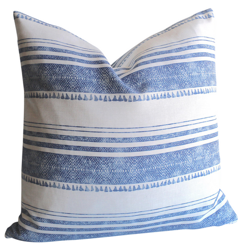 Chambray: Tassel Print Linen Pillow Cover - Annabel Bleu