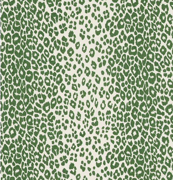 Schumacher Fabric by the yard: Iconic Leopard, Green Schumacher Fabric by the yard: Iconic Leopard, Green