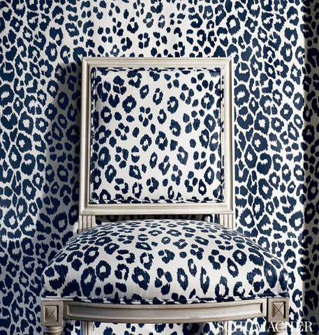 Schumacher Fabric by the yard: Iconic Leopard, Ink - Annabel Bleu