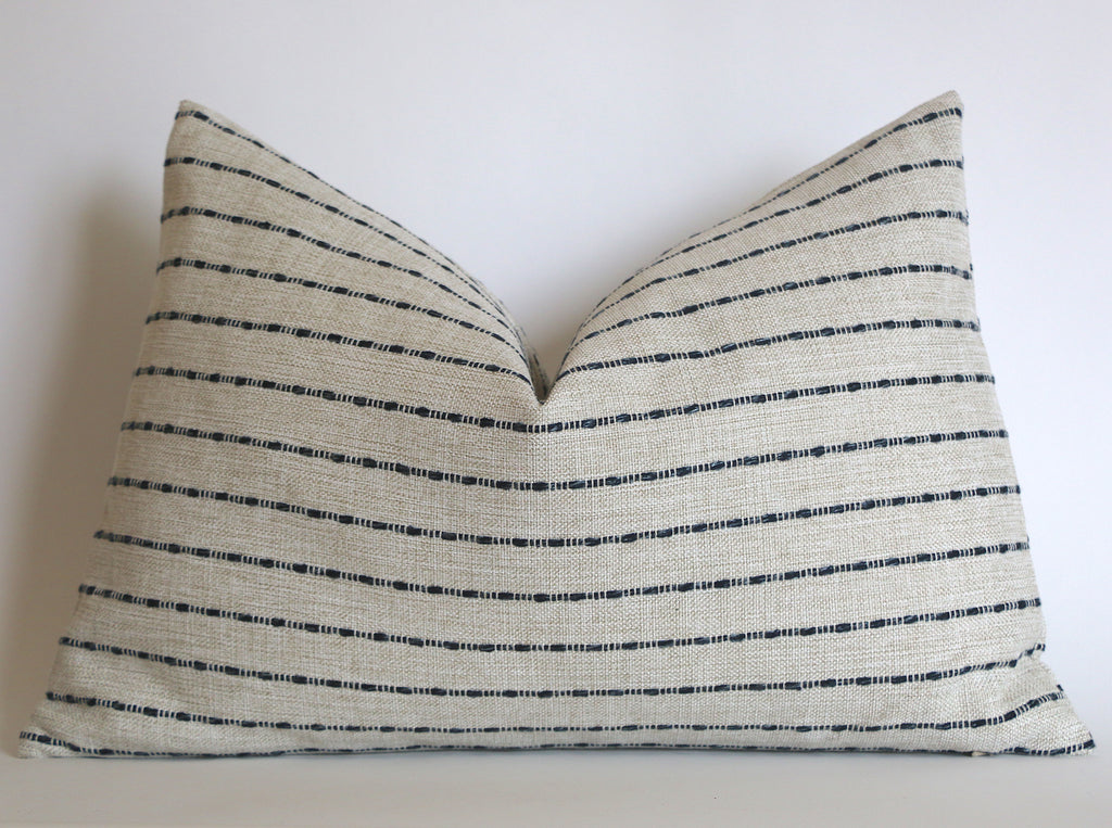 Natural Linen and Black Chenille Stripe Throw Pillow Cover
