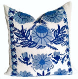 Hand Embroidered wool pillow cover / Schumacher Marguerite pillow cover / Blue and White Pillow cover / Swedish Decor - Annabel Bleu