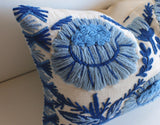 Hand Embroidered wool pillow cover / schumacher pillow cover / Blue and White Pillow cover / Swedish Decor - Annabel Bleu