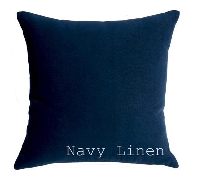 One Solid Navy Blue 100% Linen Decorative Zipper Pillow Cover