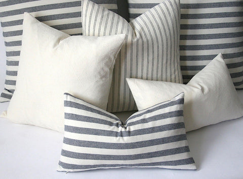 Navy Stripe pillow cover / Navy Cream 20x20 pillow or 9 other sizes / Blue pillow covers / Farmhouse Striped Pillow / French pillow Cover - Annabel Bleu