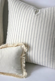 Simple Cream Linen Pillow Cover with Boho Cream Fringe or Ivory Pom poms - Annabel Bleu