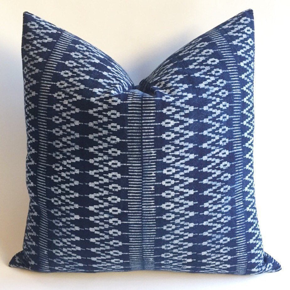 One Indigo Hmong Ethnic Bohemian Lumbar Pillow cover: 12x21 inch
