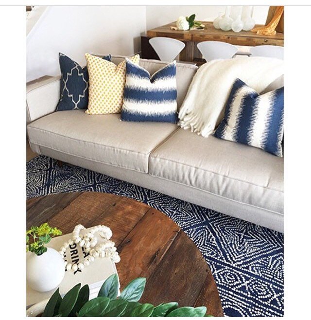 Navy Blue Ikat Stripe Pillow Blue and Cream Pillow Sham Cushion