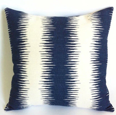 Navy Blue Ikat Stripe Pillow Blue and Cream Pillow Sham Cushion Cover 20x20 inches 24x24 26x26 28x28 Bohostyle - Annabel Bleu