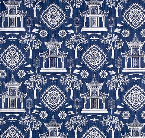 Pagoda fabric by the Yard / Linen Texture upholstery fabric / Linen Home Decor Fabric / Chinoiserie Upholstery Fabric / Asian Home Fabric - Annabel Bleu