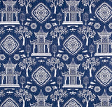 Red Pagoda fabric by the Yard / Linen upholstery fabric / Linen Home Decor Fabric / Chinoiserie Upholstery Fabric / Asian Home Fabric - Annabel Bleu