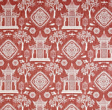 Red Pagoda fabric by the Yard / Linen upholstery fabric / Linen Home Decor Fabric / Chinoiserie Upholstery Fabric / Asian Home Fabric - Annabel Bleu