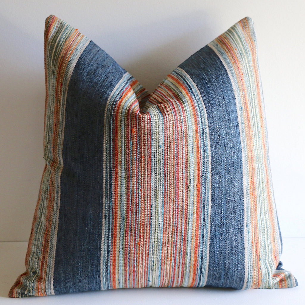 Indigo and Red Woven Stripe Pillow Cover / Striped Multicolor