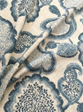 7 yards Floral Linen Fabric / Blue Linen Upholstery / Drapery Fabric / Woven Blue Fabric / Heavy weight Fabric / Dark Blue Linen - Annabel Bleu