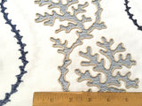 Embroidered Navy Coral Fabric by the yard / Nautical Upholstery / Beach Home Fabric / Coral Reef Fabric / Heavy weight Fabric / Needlepoint Jute - Annabel Bleu