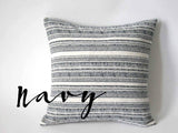 One Woven Hemp Navy or Grey Hmong Bohemian Stripe Zippered Pillow cover - Annabel Bleu