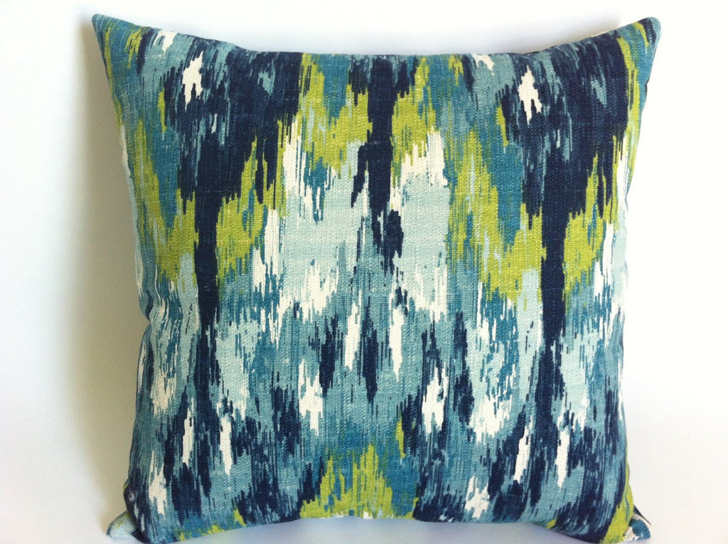 Lime, Navy Blue and Turquoise Watercolor Pillow Cover / 12 x 18 18