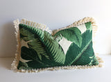 Banana Leaf pillow cover: Linen with Pom poms / Banana 18x18 / Hollywood Regency Pillow / Beverly Hills Banana Leaves Pillow Cover - Annabel Bleu