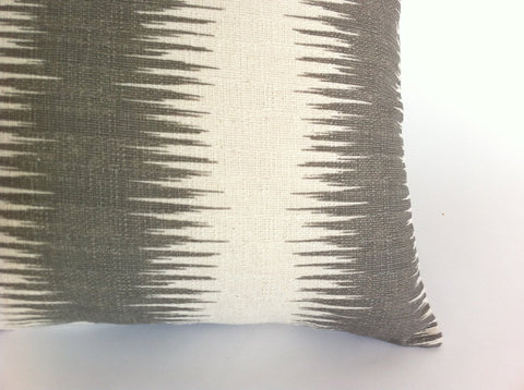 Decorative Throw Zipper Pillow Cover Gray and Cream Ikat Print 20x20 Inch Pillow Stripes - Annabel Bleu