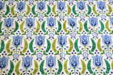 Tulip Fabric by the yard / Blue Home Decor Fabric / Dutch Tulip Fabric / Vintage Floral Fabric / Wide Blue Green Fabric - Annabel Bleu