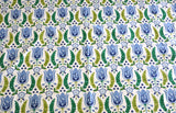 Tulip Fabric by the yard / Blue Home Decor Fabric / Dutch Tulip Fabric / Vintage Floral Fabric / Wide Blue Green Fabric - Annabel Bleu