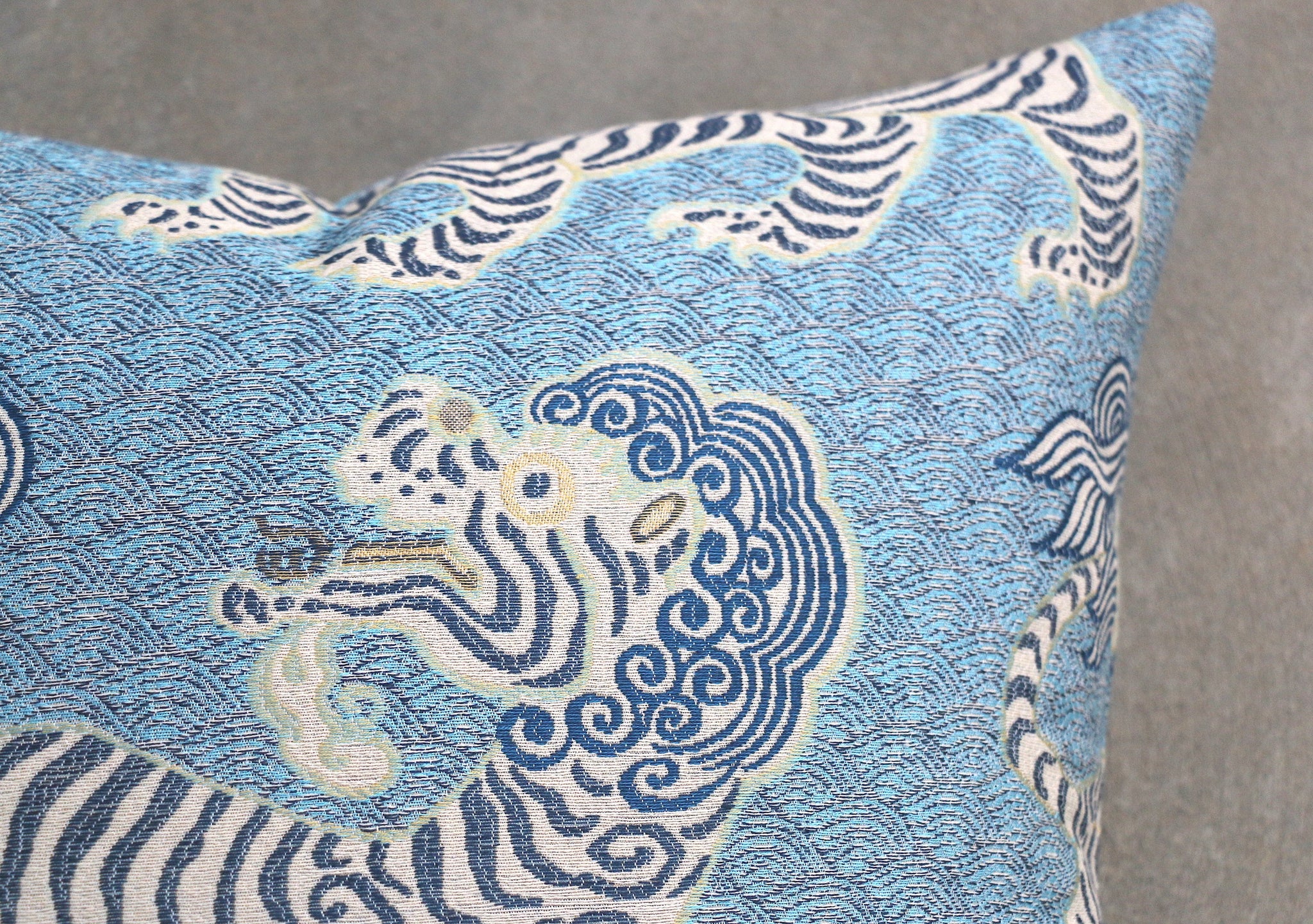 Clarence Pillow / Tibet Woven Jacquard Pillow Cover / Blue Cushion
