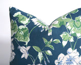 Blue Geranium Pillow Cover / Invisible Zipper Pillow cover / White Blue Grey Pillow Cover / Lumbar pillow / Floral Pillow Cover - Annabel Bleu