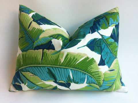 Miami Banana Leaves Pillow Cover / Indoor Outdoor Teal Navy pillow Cover / Beverly Hills Pillow Cover - Annabel Bleu