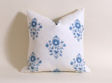 Schumacher pillow cover / Blue and Ivory Pillow cover / Block Print Pillow Cover / Floral Pillow Cover - Annabel Bleu