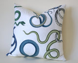 Schumacher Snake Pillow / Blue Green White Pillow Cover / Schumacher Snake Cushion Cover / Navy White Pillow Cover / Giove Pillow Cover - Annabel Bleu