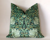 William Morris Pimpernel Green Velvet Decorative Pillow Cover or Euro Sham - Annabel Bleu