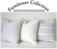Farmhouse Collection: Grey Pillow Covers / Pinstripe Pillow / Vintage Washed Cotton / Cotton Ticking Pillow Case / Striped Cushion Cover