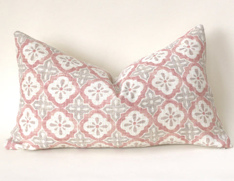 Blush Geometric Pillow / Blush Grey 12x21 / 12x21 Cushion Cover / 12x21 Pink Pillow Cover / Lumbar Pillow Cover 12x21 / Blush Linen 12x21 - Annabel Bleu