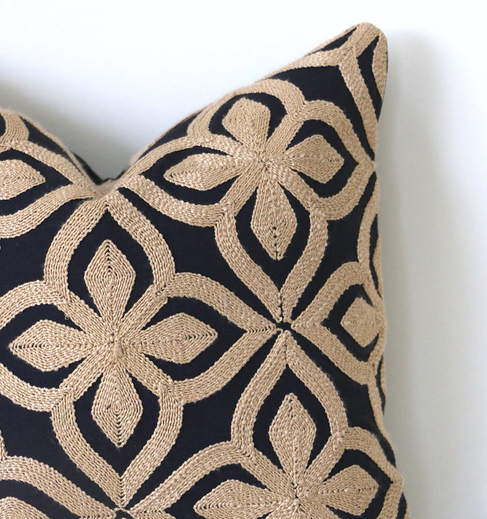 Black Embroidered Pillow Cover / Beige Pillow Cover / Bohemian Pillow