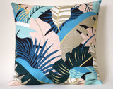 Retro 1980's Style Tropical Pillow Sham / Peach Turquoise Gold Cushion Cover 20x20 24x24 26x26 / Banana Leaf Canvas Pillow Case - Annabel Bleu