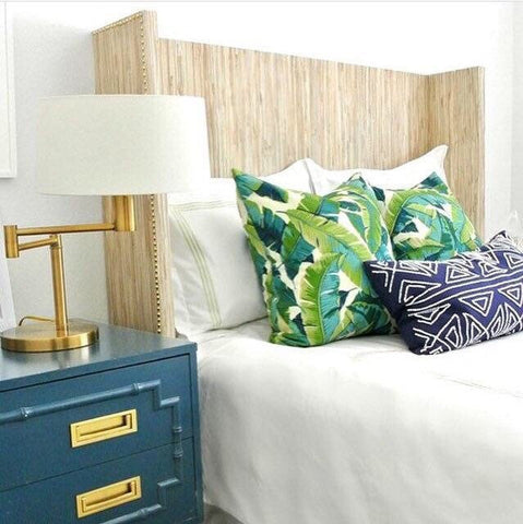 Miami Banana Leaves Pillow Cover / Indoor Outdoor Teal Navy pillow Cover / Beverly Hills Pillow Cover - Annabel Bleu