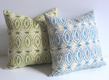 Olive or Aqua Pillow Cover / Batik Pillows / Les Indiennes Pillows / Cotton Block Print Pillow Case / Olive Cushion Cover - Annabel Bleu
