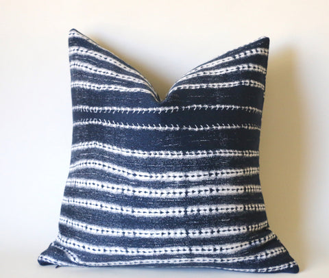 Indigo Mudcloth Pillow 22x22 / 22x22 Southwestern pillow / 22x22 Tribal Pillow / 22x22 Boho Throw Pillow / 22x22 Pillow: Performance Fabric - Annabel Bleu