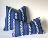 Aztec Stripe Pillow / Blue & White Pillow Cover / Designer Zipper Pillow Cover / Bohemian lumbar Pillow cover / Boho Mudcloth Cushion cover - Annabel Bleu